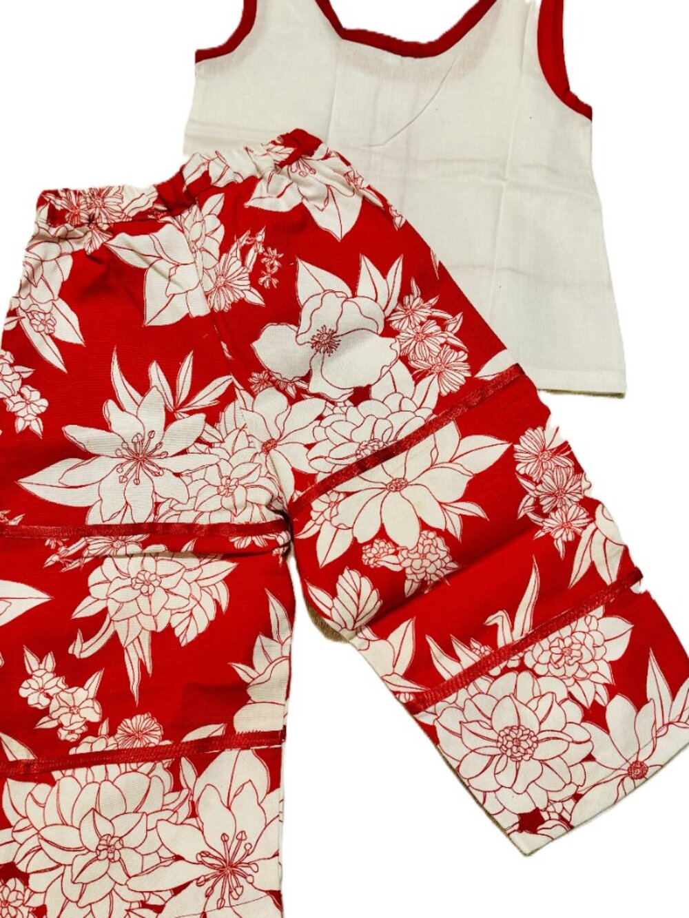 Red and White Kid's Capri Set - Handmade